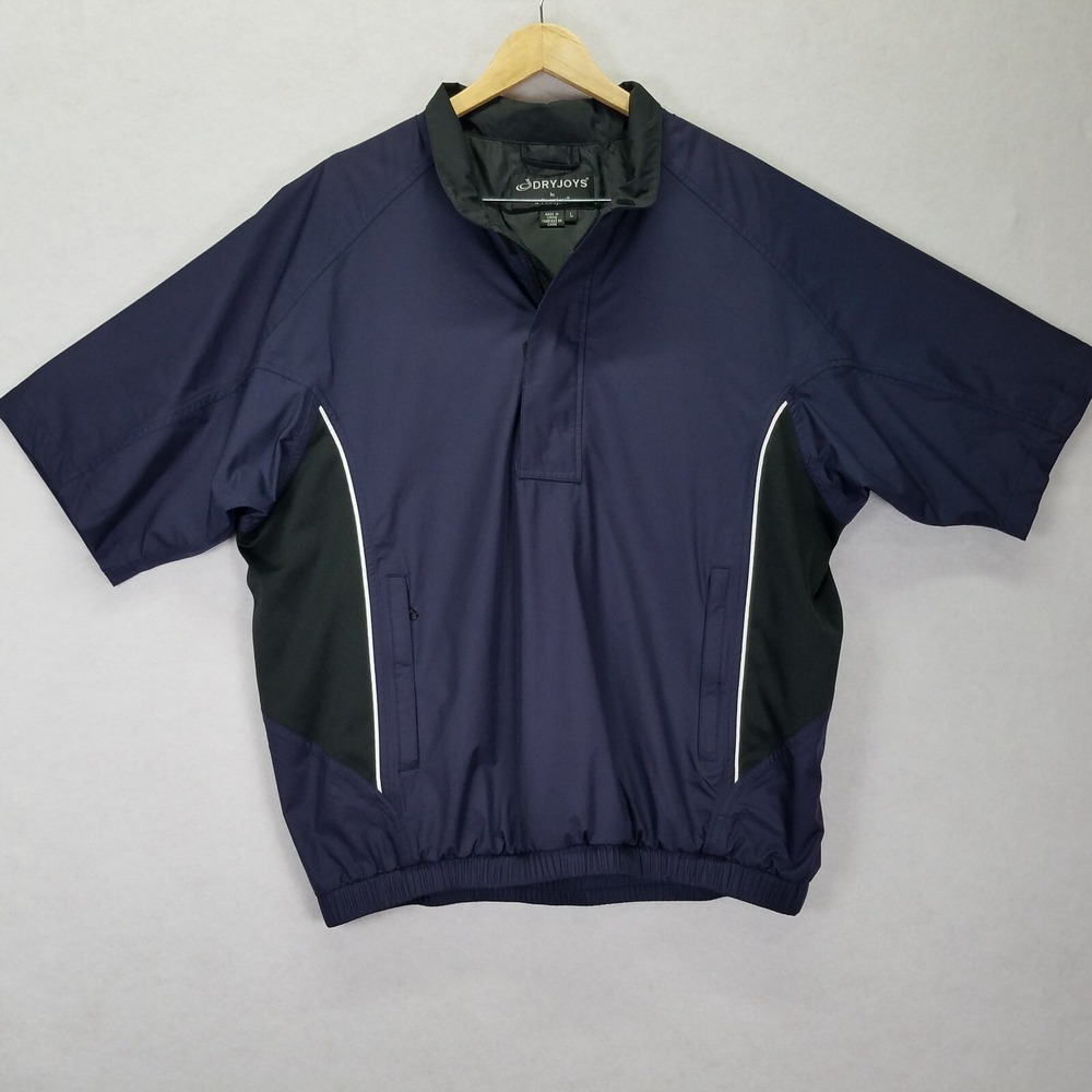 DryJoy FootJoy Golf Windbreaker 1/4 Zip Sz L Blue Short Sleeve Lined Zip Pockets